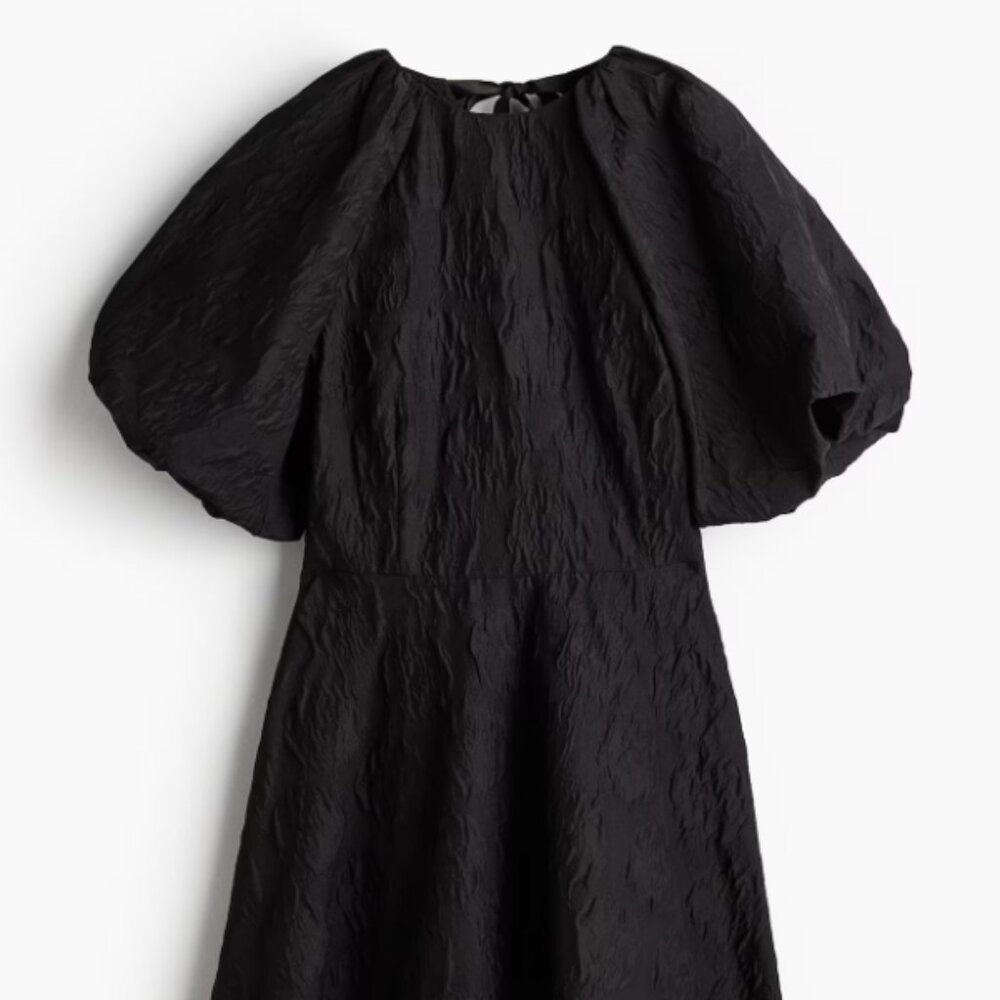 H&M Jacquard-Weave Tie-back Dress - Black